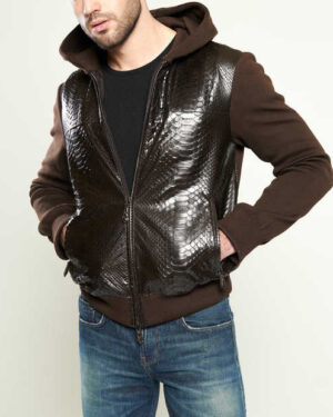 Python Skin Wool Knitwear Hoodie Jacket
