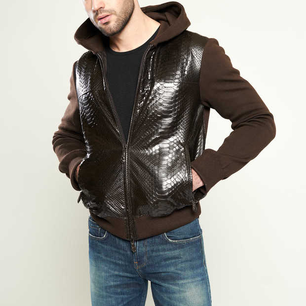 brown python hoodie Python Skin Wool Knitwear Hoodie Jacket