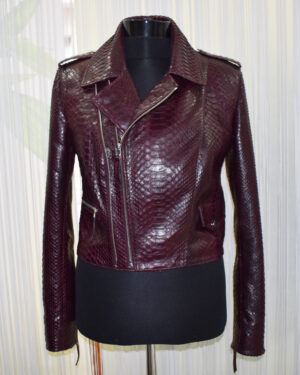 Womens Burgundy Python Biker Jacket