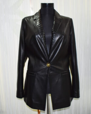 Womens Python Trim Blazer Leather Jacket