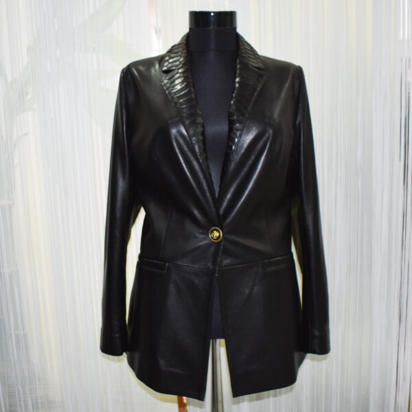 Womens Python Trim Blazer Leather Jacket