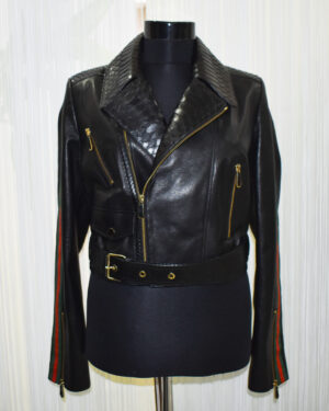 Gucci Womens Python Trim Leather Jacket