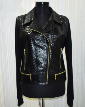 Womens Python Leather Wool Jacket