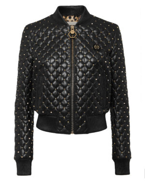 Philipp Plein Women's Bomber Studded Leather Jacket