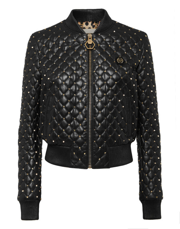 Philipp Plein Women's Bomber Studded Leather Jacket
