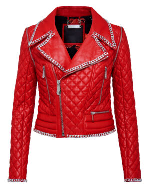 Philipp Plein Teddy Bear Women's Leather Biker Jacket