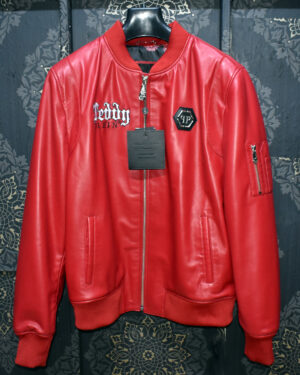 Philipp Plein Red Teddy Bear Replica Leather Jacket