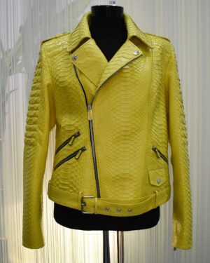 Womens Yellow Python Biker Jacket