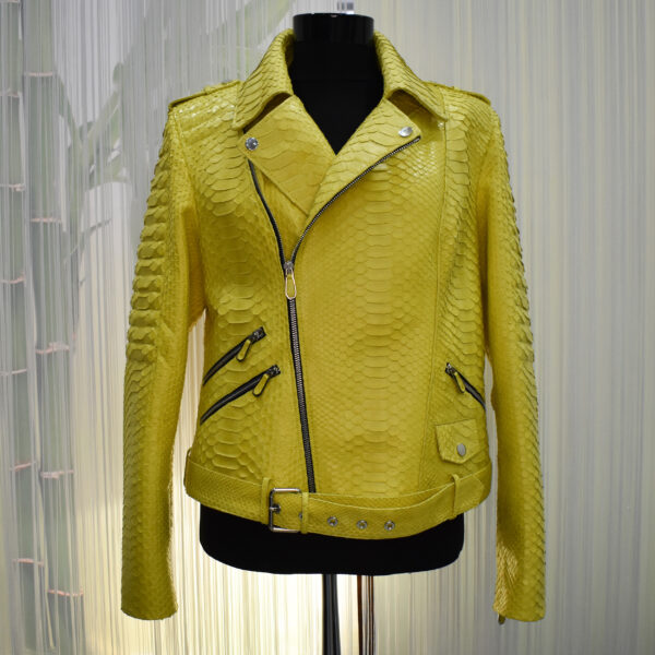 Womens Yellow Python Biker Jacket