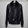 Navy Blue Suede Mink Fur Python Leather Jacket