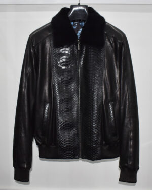 SR Black Python Leather Lambskin Mink Fur Replica Jacket