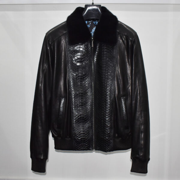SR Black Python Leather Lambskin Mink Fur Replica Jacket