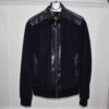 Navy Blue Suede Python Leather Trim Jacket