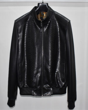 Black Python Leather Lambskin Jacket