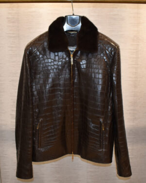 SR Brown Crocodile Leather Jacket With Mink Fur