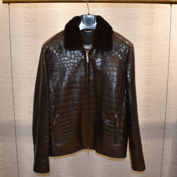 SR Brown Crocodile Leather Jacket With Mink Fur