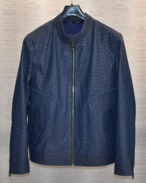 Navy Blue Ostrich Leather Jacket