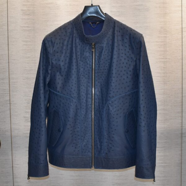 Navy Blue Ostrich Leather Jacket