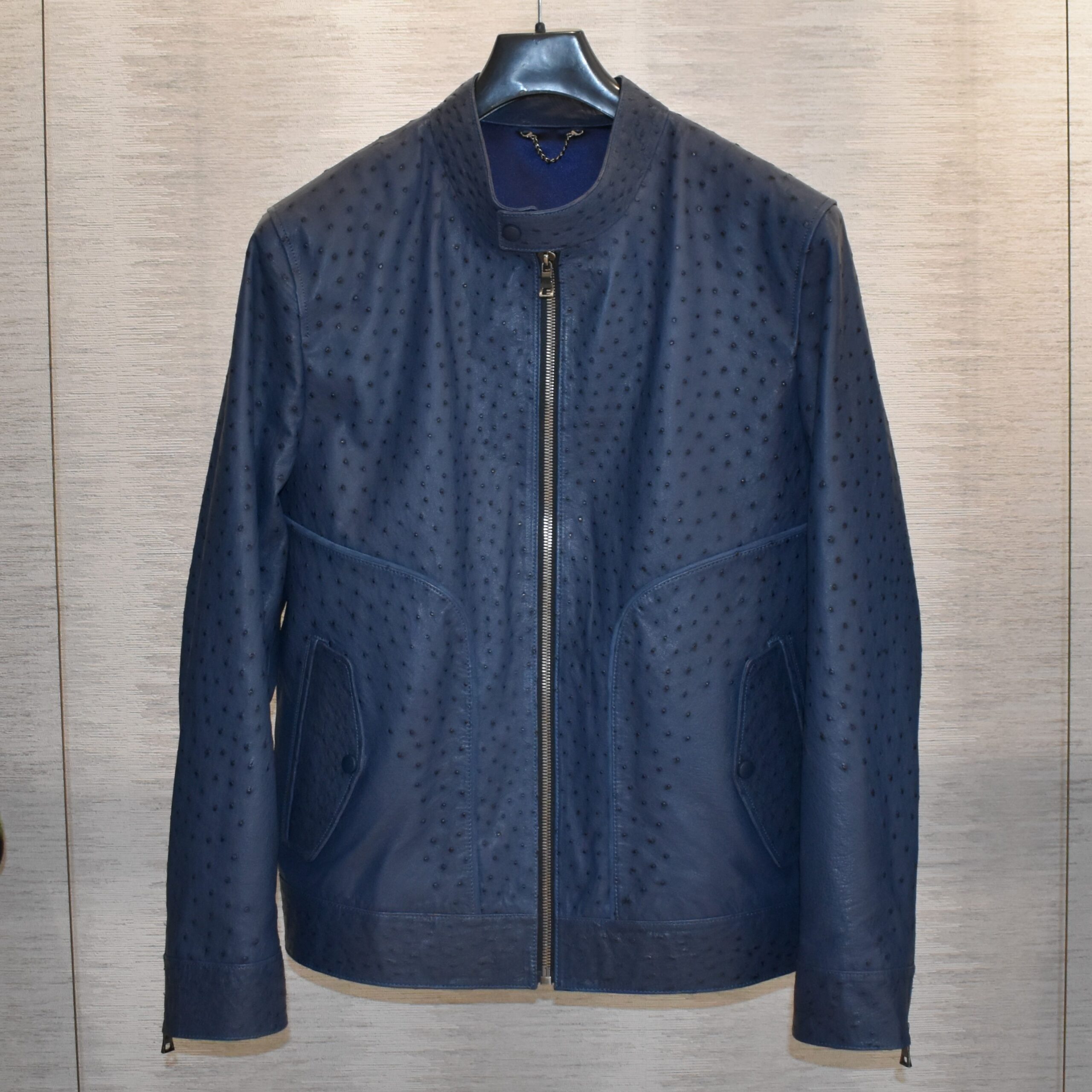 Navy Blue Ostrich Leather Jacket - Leather Guys: Luxury Leather jackets