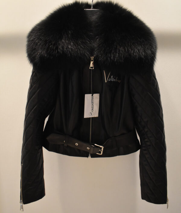 Valentino Women's Leather Jacket With Fox Fur Collar