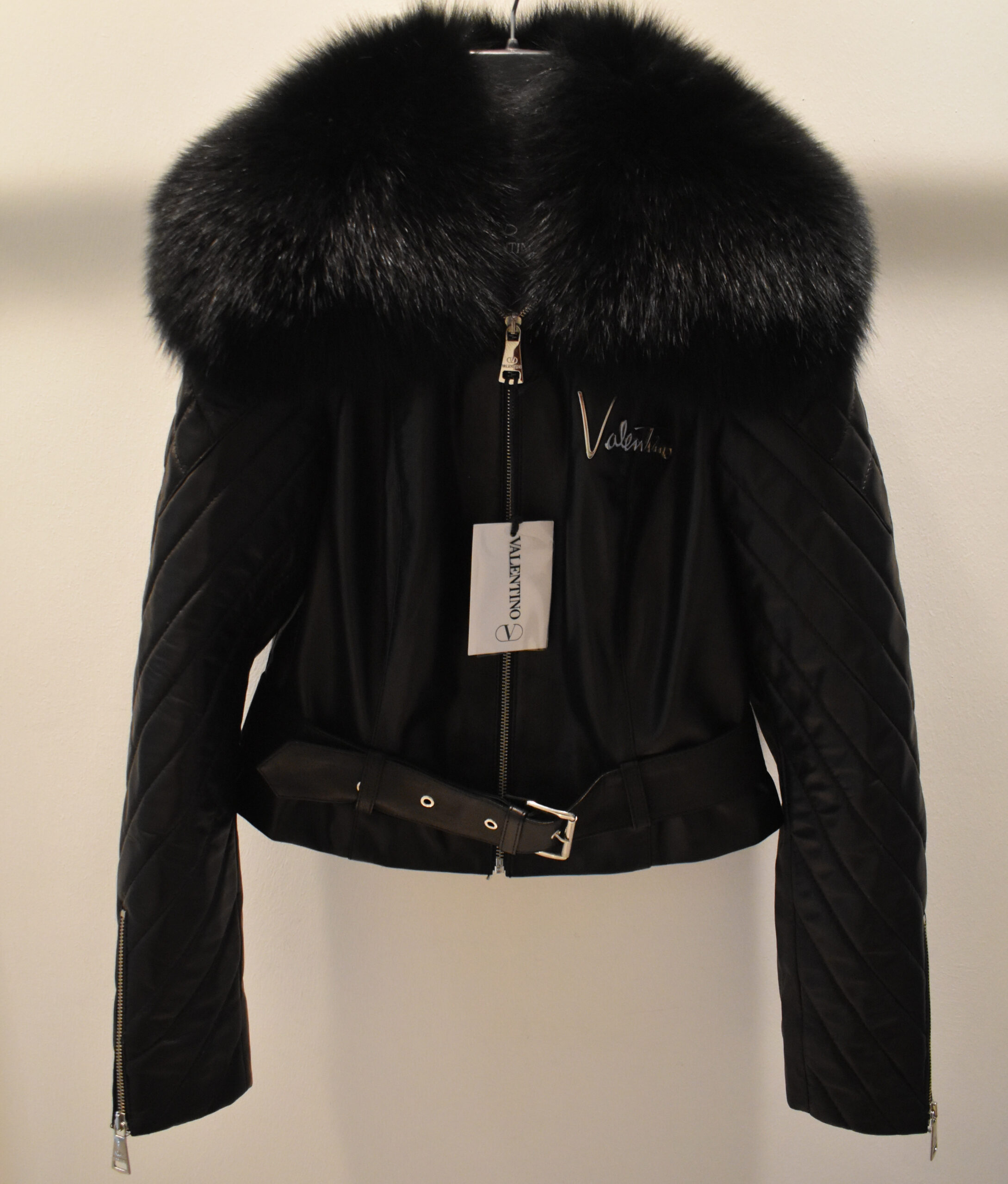 Valentino Women's Leather Jacket With Fox Fur Collar
