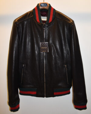 Gucci Black Replica Leather Bomber Jacket