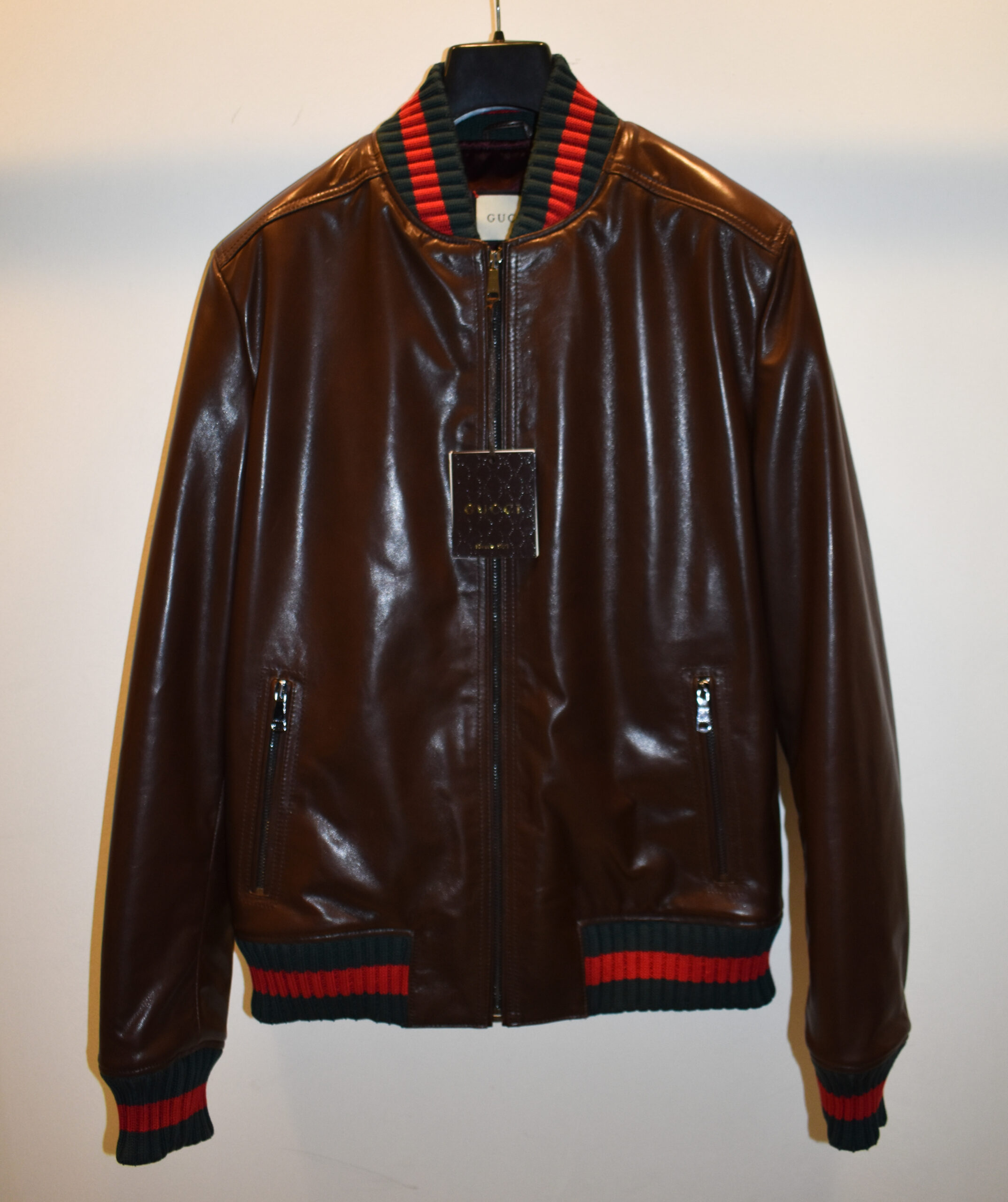 Gucci Brown Replica Leather Bomber Jacket - Leather Guys