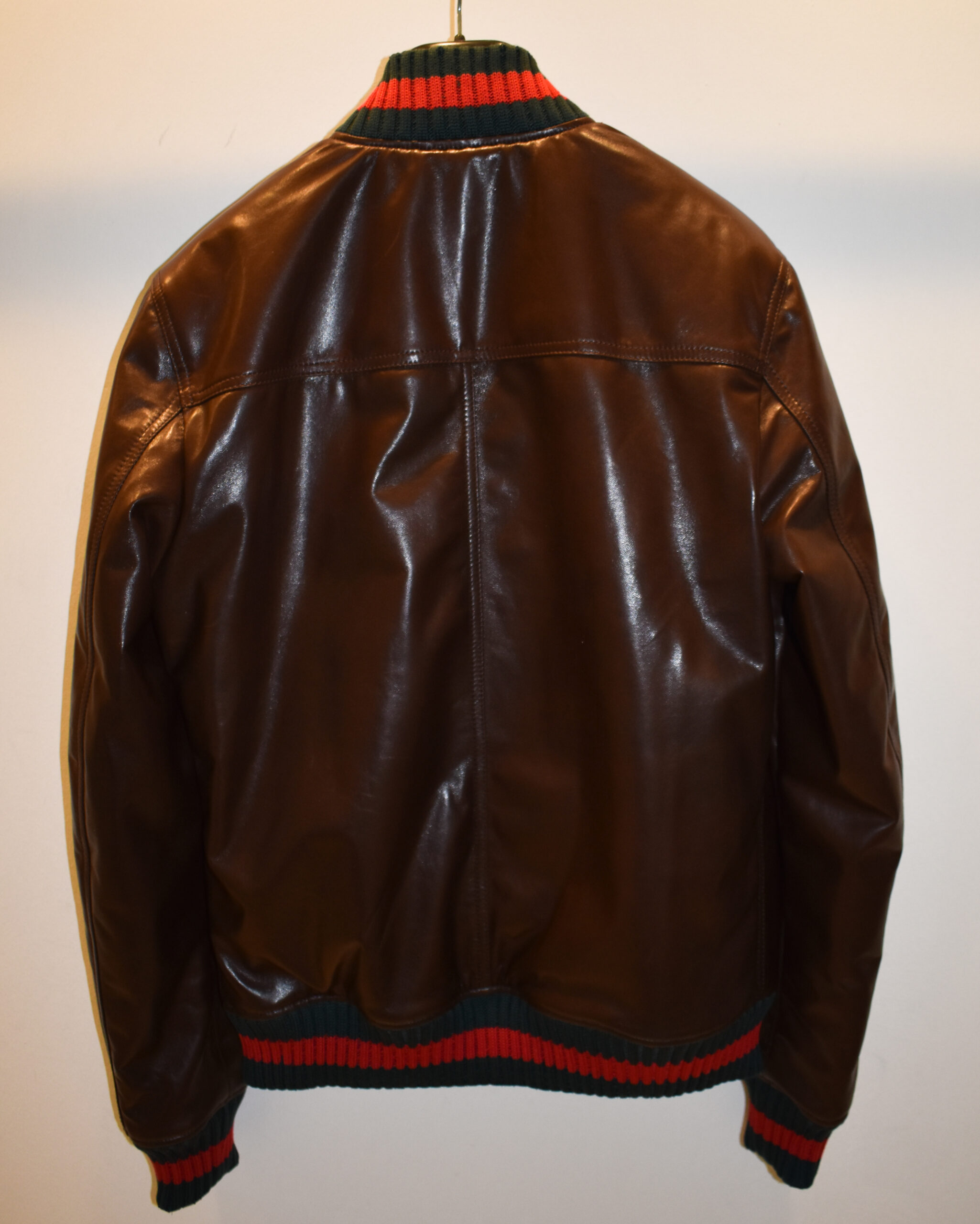 Gucci Brown Replica Leather Bomber Jacket - Leather Guys