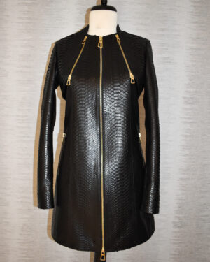Womens Python Leather Long Dress Coat