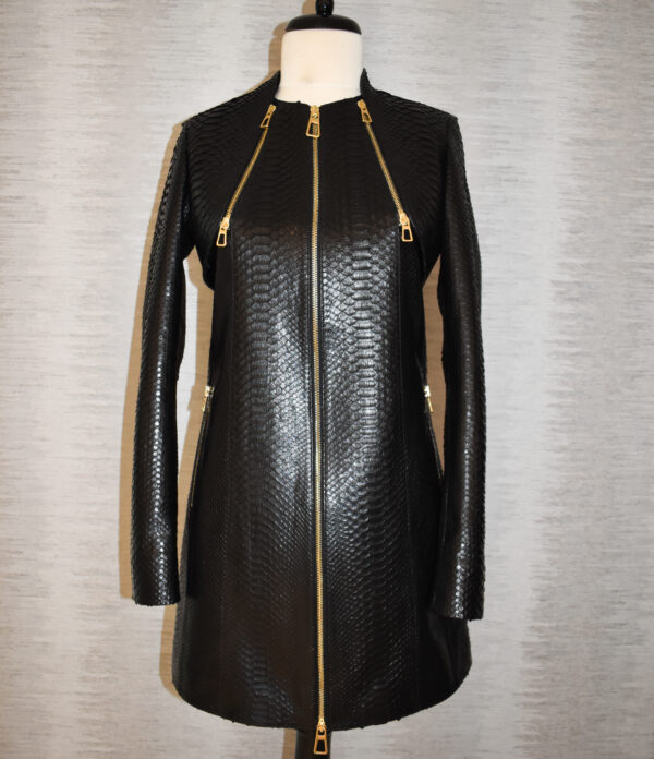 Womens Python Leather Long Dress Coat
