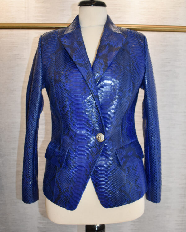 Women Python Leather Navy Blue Blazer Jacket
