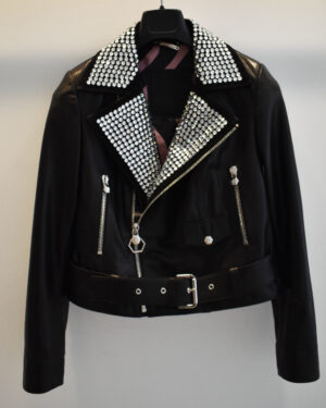 Philipp Plein Women Studded Replica Leather Biker Jacket