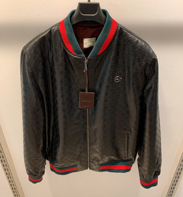 Gucci Monogram Replica Leather Bomber Jacket
