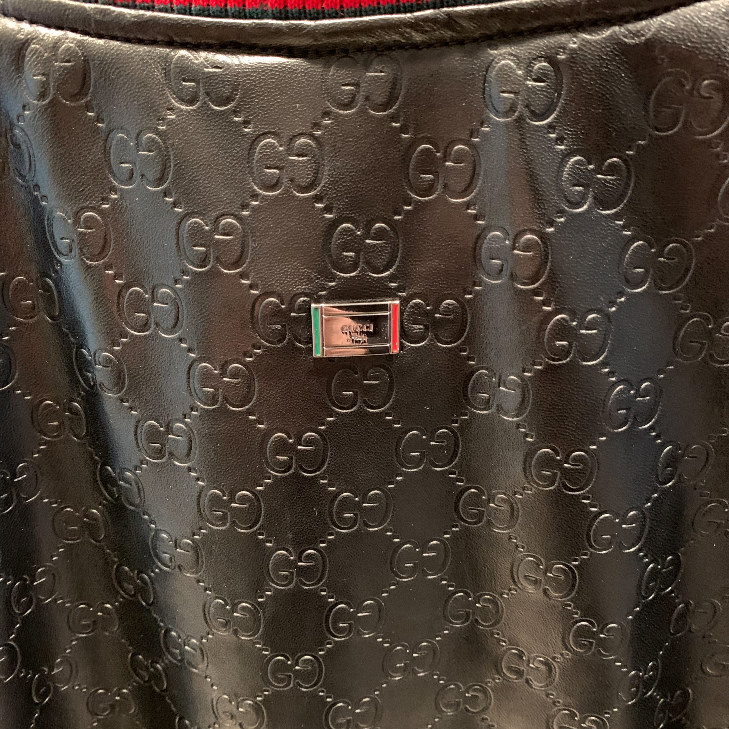 Gucci Monogram Replica Leather Bomber Jacket - Leather Guys
