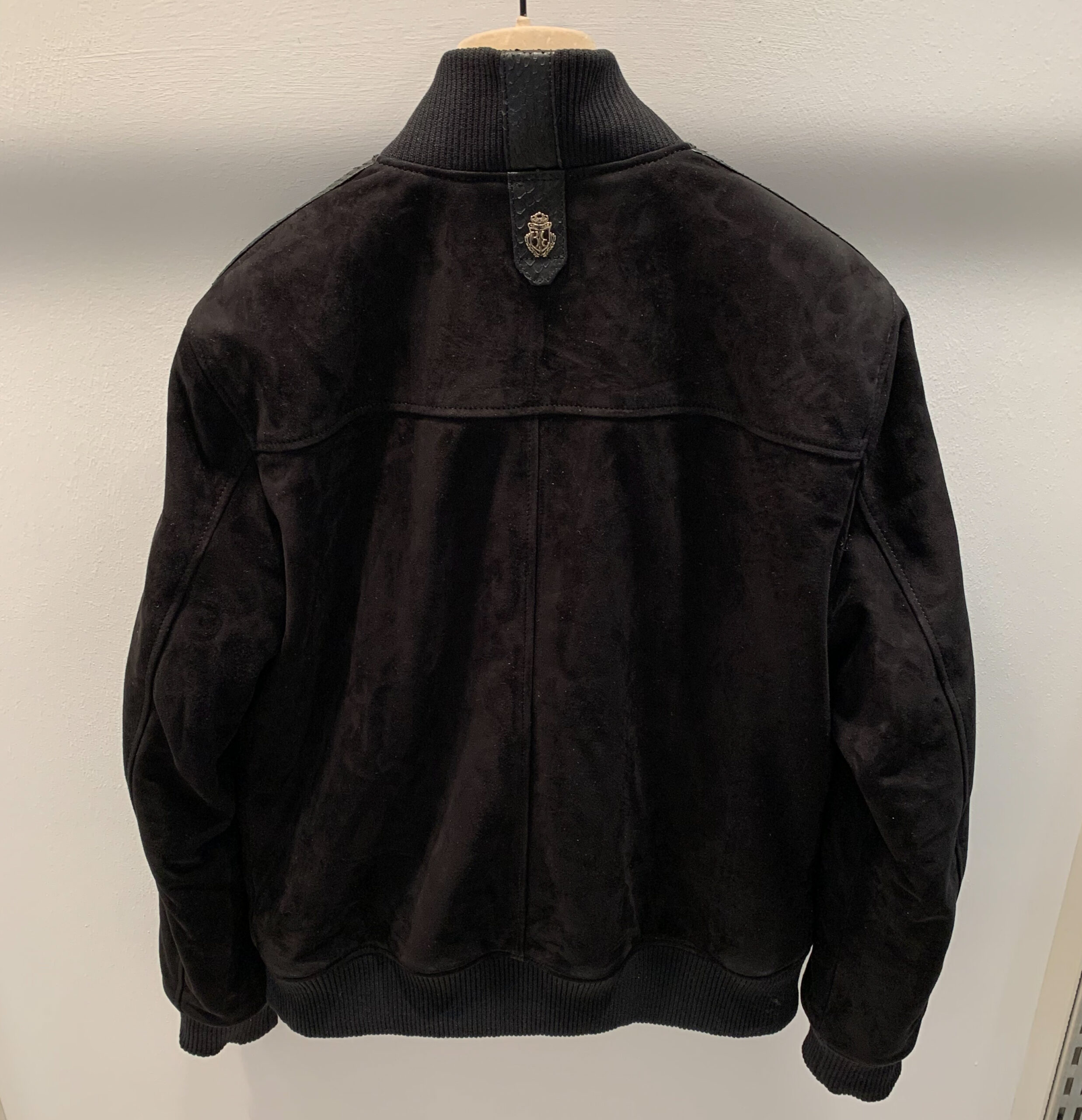 Billionaire Black Suede Python Leather Trim Bomber Jacket - Leather Guys