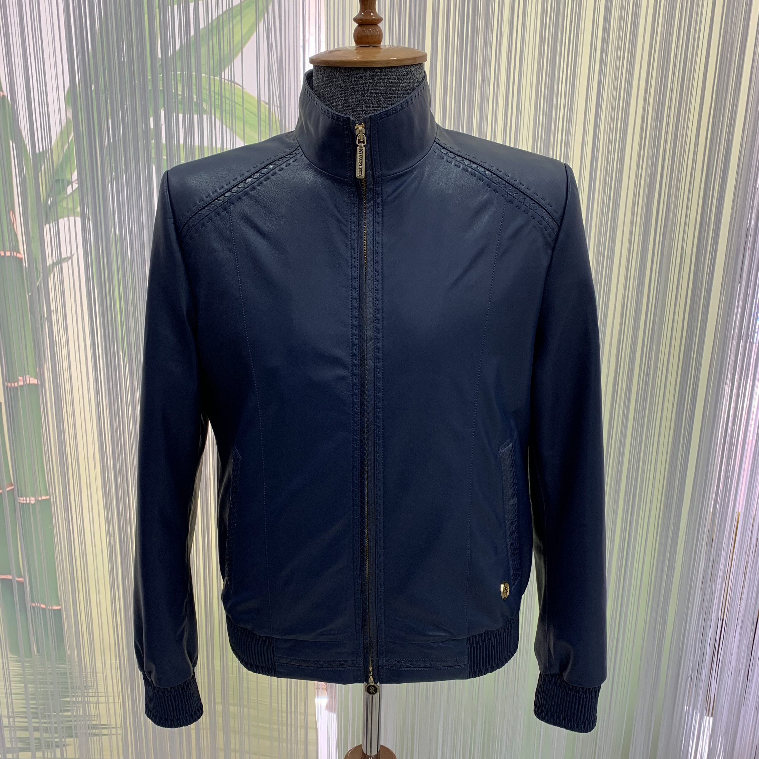 SR Python Trim Blue Replica Leather Jacket