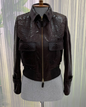 Womens Brown Python Bomber Jacket