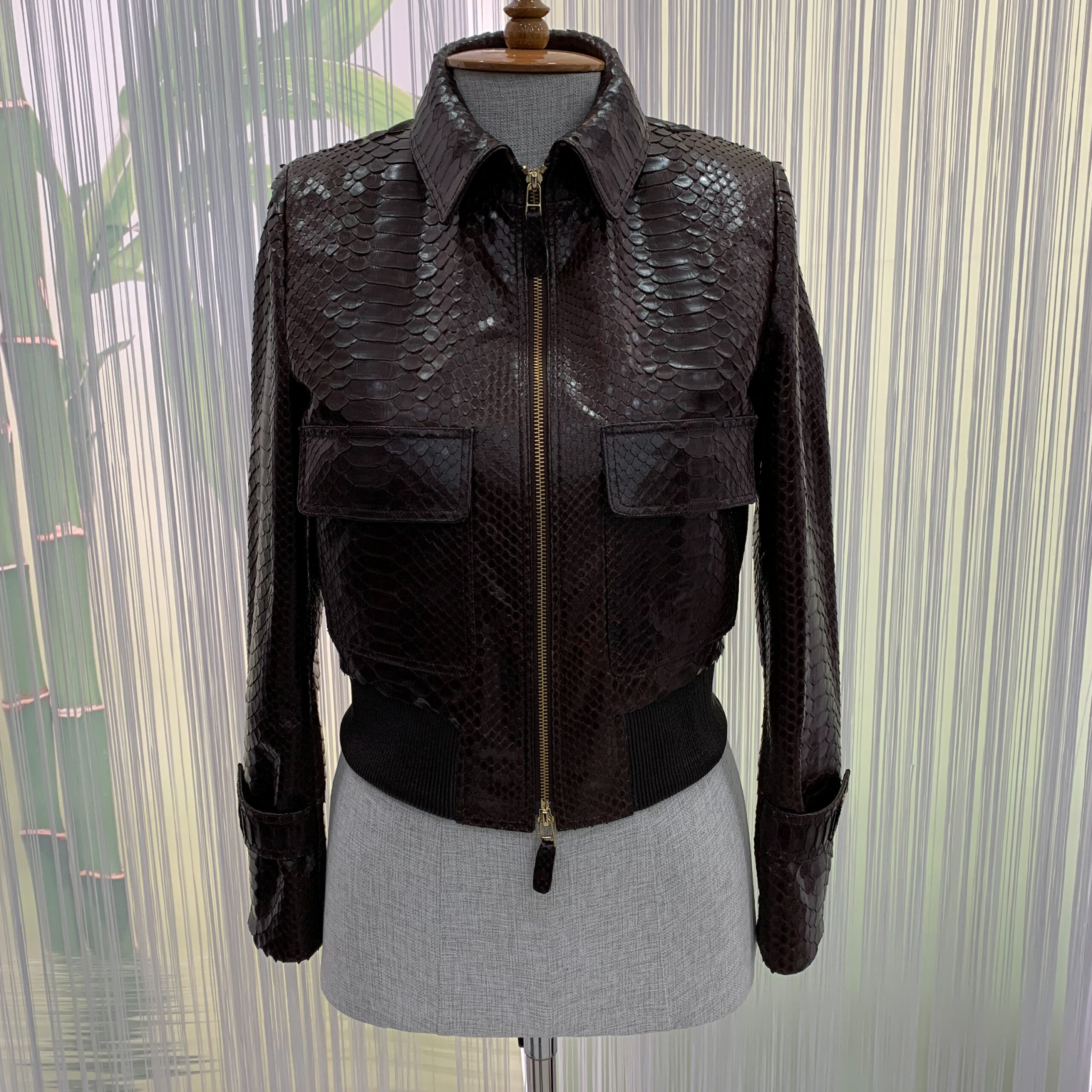 Womens Brown Python Bomber Jacket