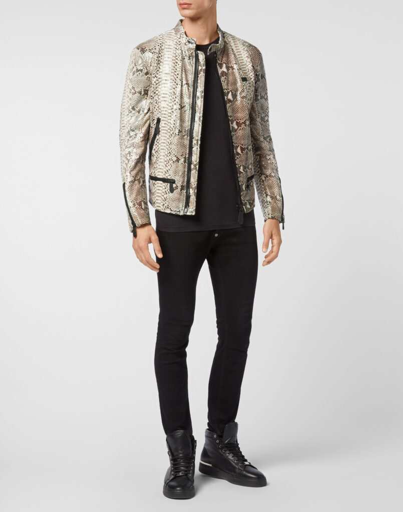 Veste Motard En Peau De Python Philipp Plein – Taille M, Iridescent – Édition Limitée