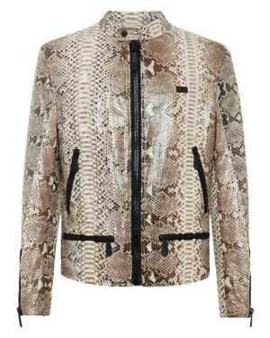 Philipp Plein Natural Beige Python Leather Moto Jacket
