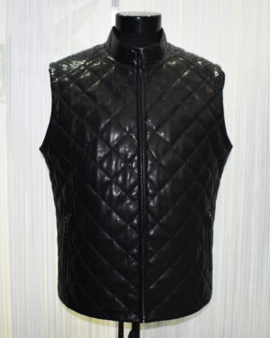 Lambskin Python Leather Trim Quilted Vest