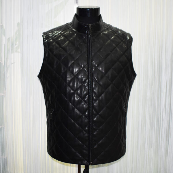 Lambskin Python Leather Trim Quilted Vest