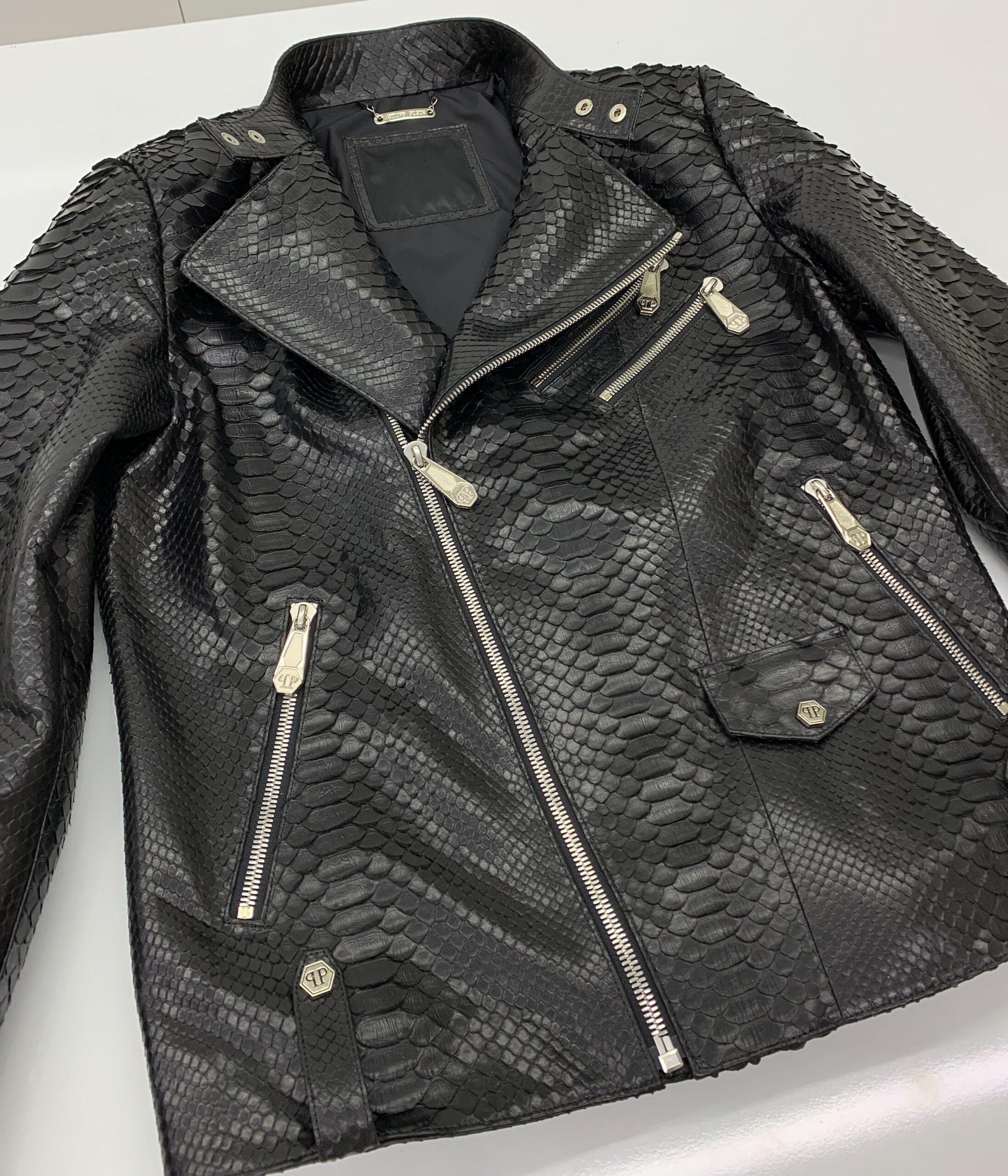 Philipp Plein Black Python Skin Biker Jacket - Leather Guys