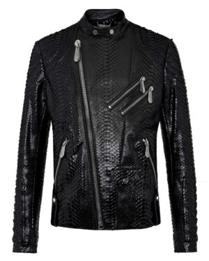 Philipp Plein Black Python Skin Biker Jacket