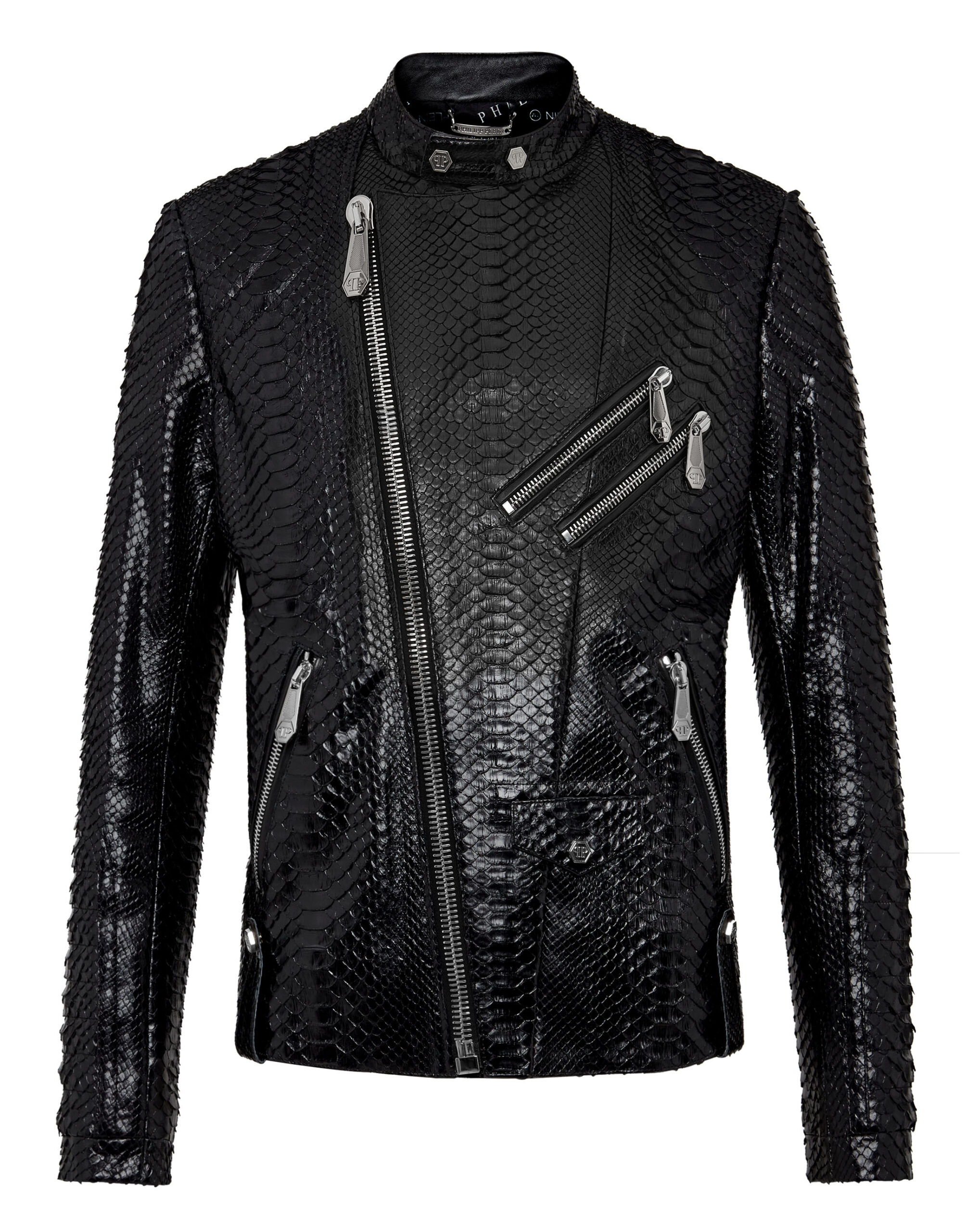 Philipp Plein Black Python Skin Biker Jacket