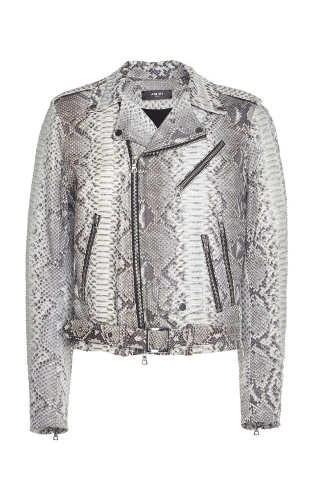 Amiri Natural White Python Leather Biker Jacket - Leather Guys