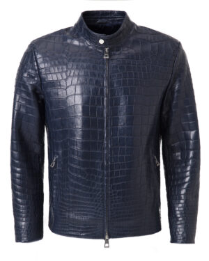 Navy Blue Real Crocodile Leather Jacket