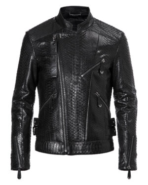 Philipp Plein Black Python Leather Biker Jacket