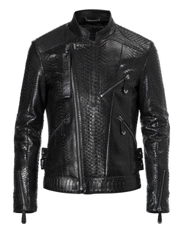 Philipp Plein Black Python Leather Biker Jacket