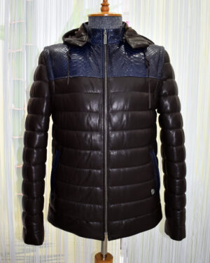 Stefano Ricci Python Trim Quilted Puffer Leather Jacket